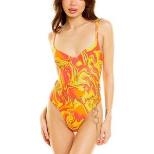 WeWoreWhat Retro Print Danielle 3.0 One-Piece Swimsuit in Cherry Red xs